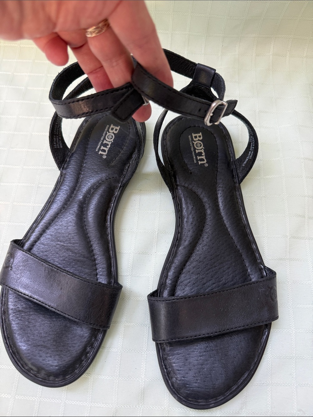 Born Black Leather Strappy Ankle Sandals